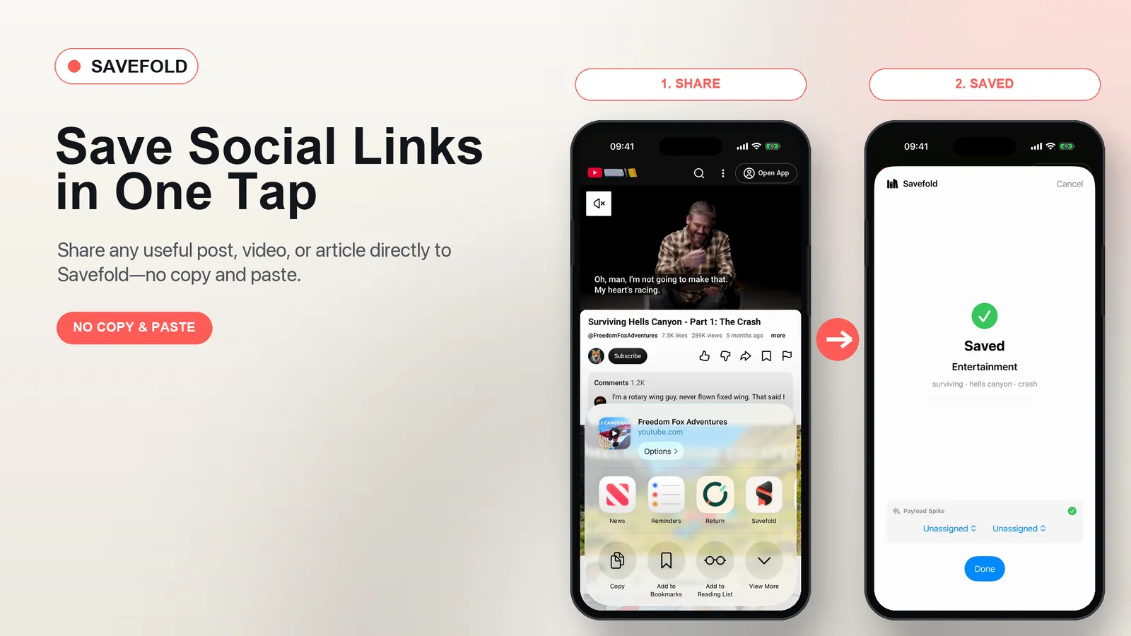 Compartir en Savefold desde el iPhone: enviar un enlace social directamente a la app